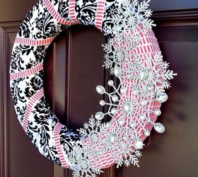 damask and ribbon snowflake wreath, crafts, wreaths