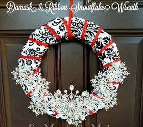 damask and ribbon snowflake wreath, crafts, wreaths