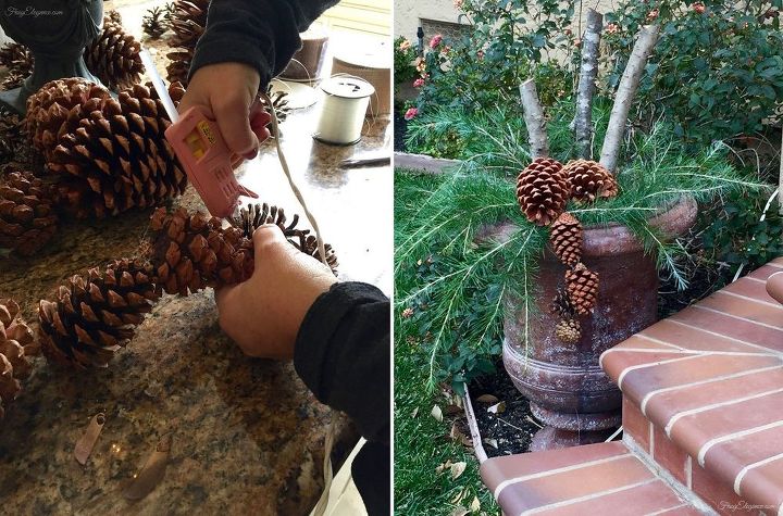 decorating with pinecones branches, gardening