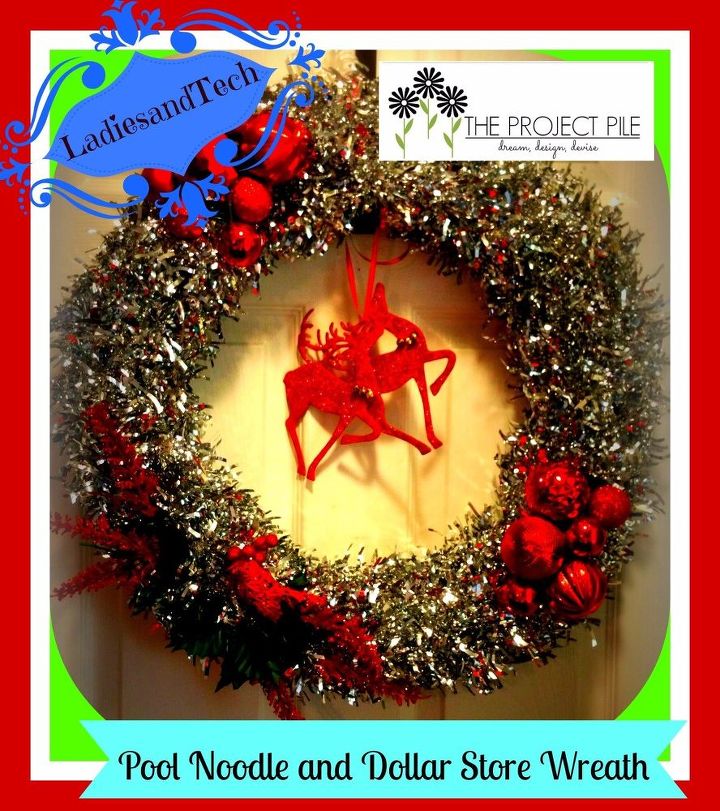 super easy super cute pool noodle christmas wreath, crafts, pool designs, wreaths