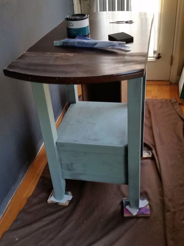 diy coffee bar from an old table, outdoor living, painted furniture