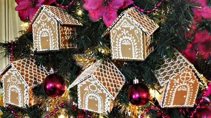 cardboard gingerbread house ornaments, christmas decorations, seasonal holiday decor