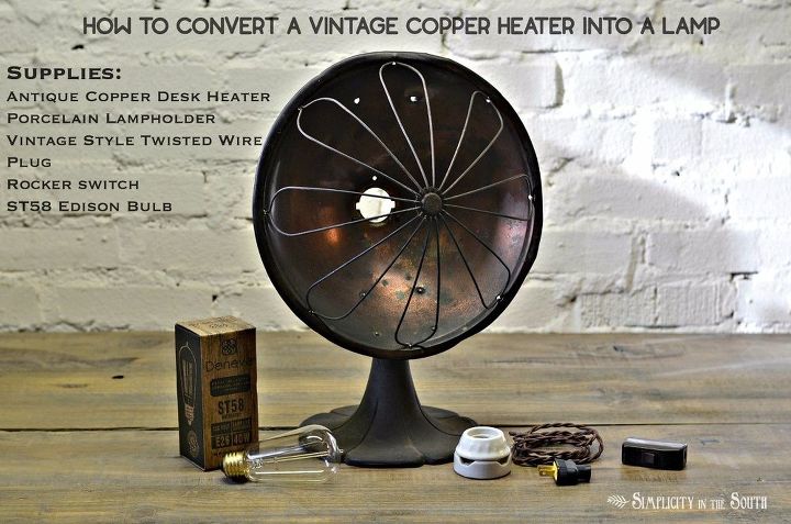 faa uma lmpada de um aquecedor de cobre antigo