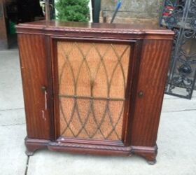 record cabinet repurposed into a wine bar , kitchen cabinets, kitchen design, outdoor living, This is the phonograph cabinet as I found it