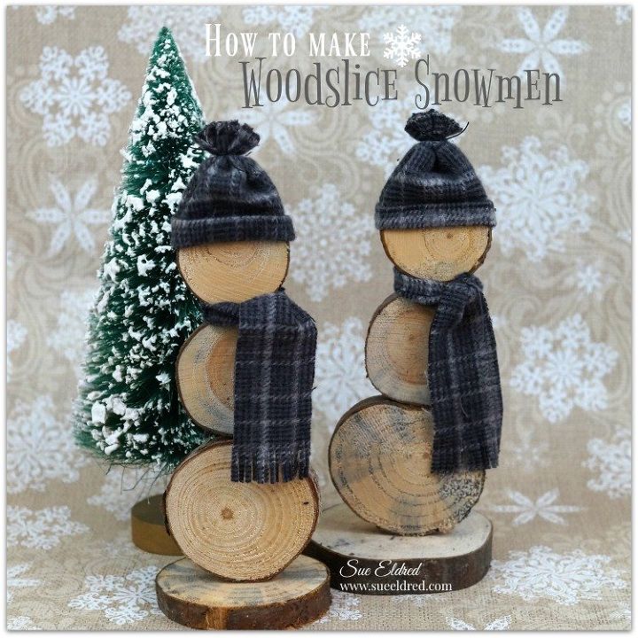 diy how to make wood slice snowmen, how to