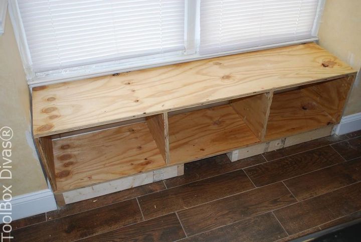 diy window bench seat with drawer storage, outdoor furniture, storage ideas