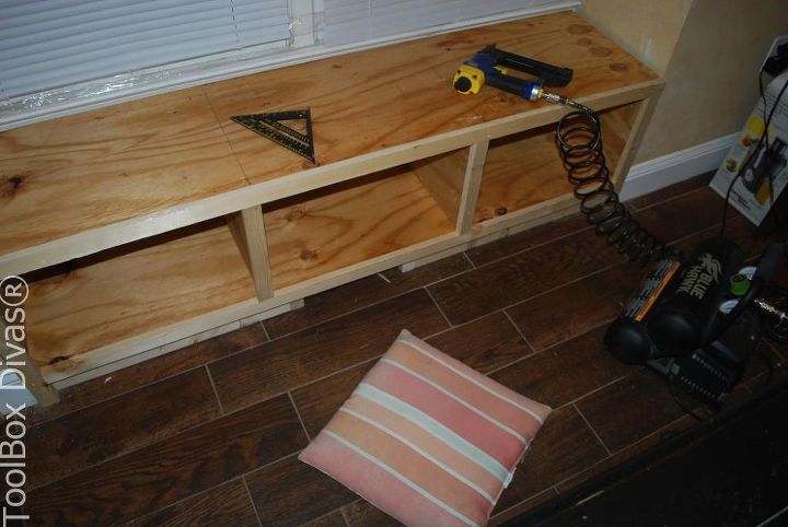 diy window bench seat with drawer storage, outdoor furniture, storage ideas