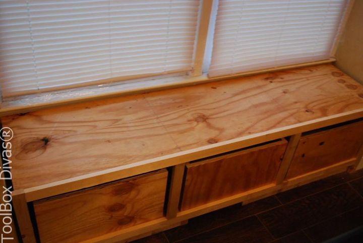 diy window bench seat with drawer storage, outdoor furniture, storage ideas