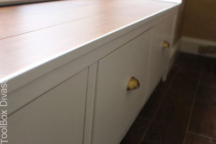 diy window bench seat with drawer storage, outdoor furniture, storage ideas