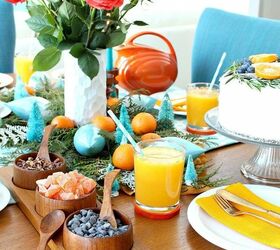orange and turquoise holiday table decor, home decor, painted furniture