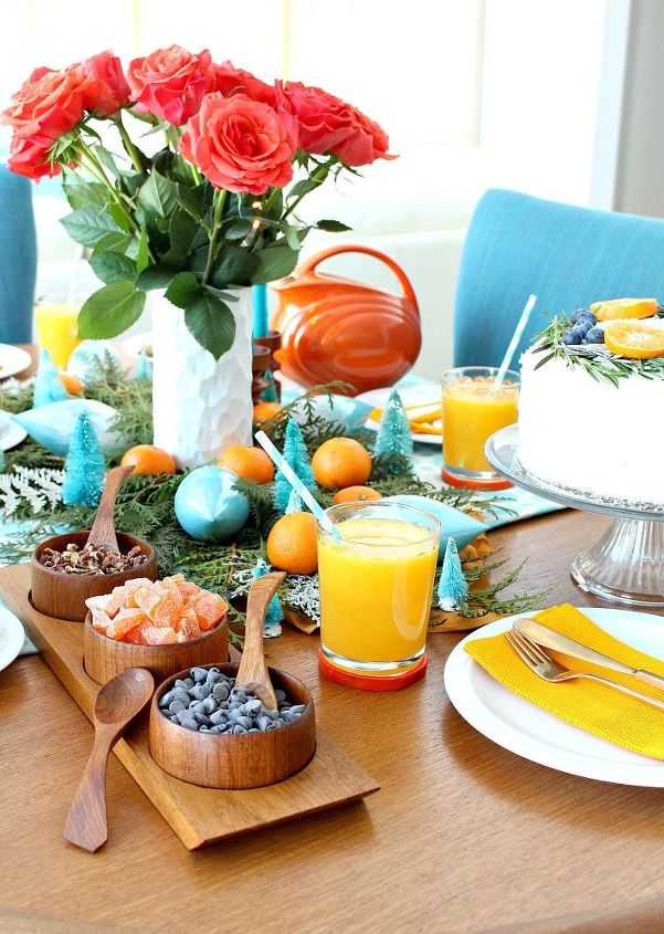 orange and turquoise holiday table decor, home decor, painted furniture