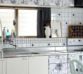 s 20 ways you never thought of using wallpaper, wall decor, Give you renter white cabinets a new look