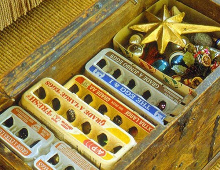 s don t put away your christmas decorations before you see these hacks, christmas decorations, Place delicate decorations in egg cartons