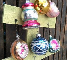 vintage shiny brite christmas ornament display wood christmas tree, christmas decorations, seasonal holiday decor