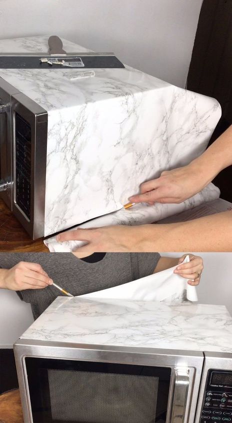 faux marble microwave with contact paper