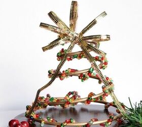 beaded christmas trees made from couch springs, painted furniture
