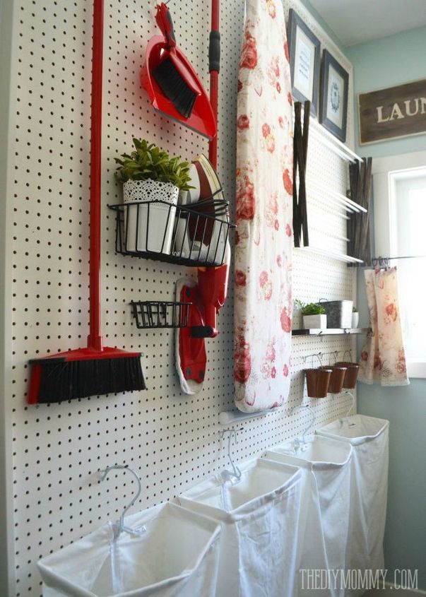 s hate your dreary laundry room try these 13 cute ideas, laundry rooms, Make a pegboard wall