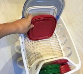 organize your plastic containers with these brilliant tips, Separate covers with a dish rack