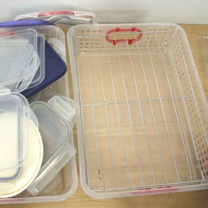 organize your plastic containers with these brilliant tips, Separate lids with a cooling rack