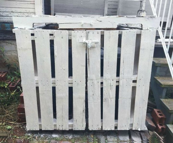 organize your plastic containers with these brilliant tips, Hide your big bins with pallet board