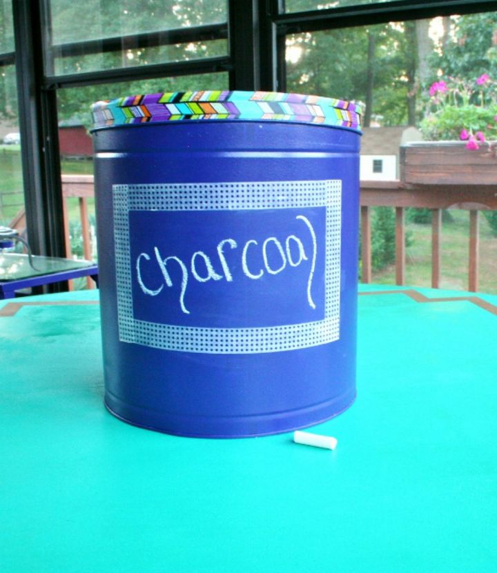 s don t throw away those popcorn tins before you see these 13 ideas, Paint it into a charcoal bin