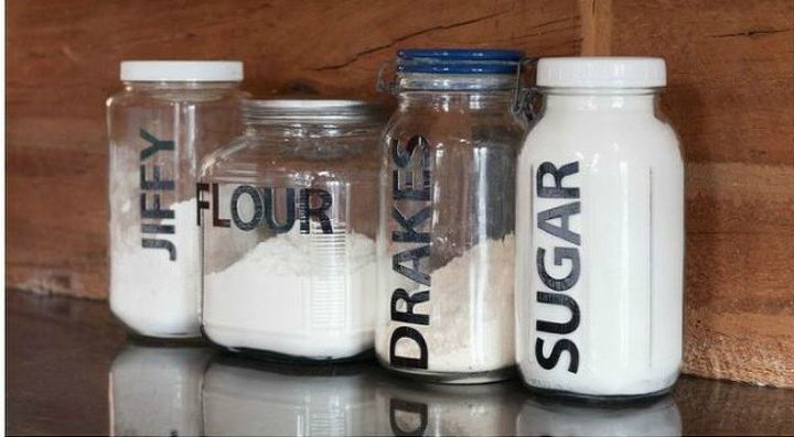 s stop everything these pantry organization ideas cost less than 20, closet, organizing, Stamp oversized jars for your condiments