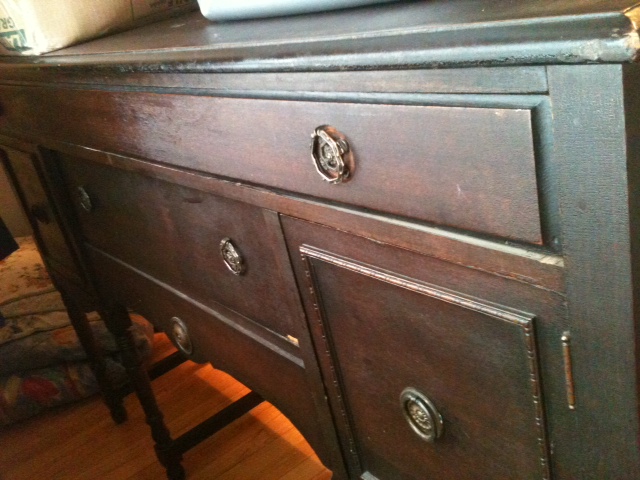 cream and black antique buffet and china cabinet, kitchen cabinets, kitchen design, painted furniture, repurposing upcycling