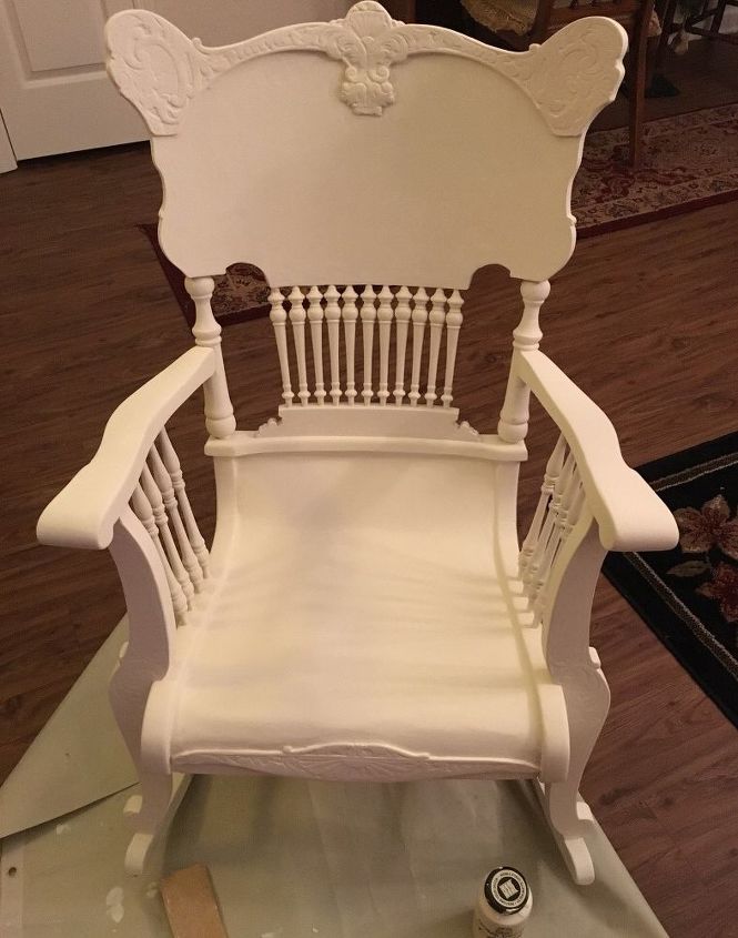 restored antique rocker, repurposing upcycling, Painting the chair in FolkArt Acylic