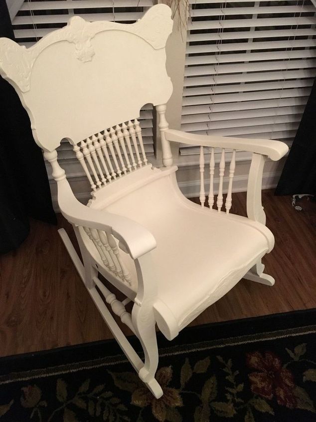 restored antique rocker, repurposing upcycling, All I need now is lacy antique pillow