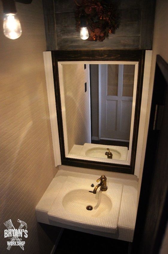 diy antes e depois da pia do banheiro e atualizao do teto, espelho de banheiro pintado