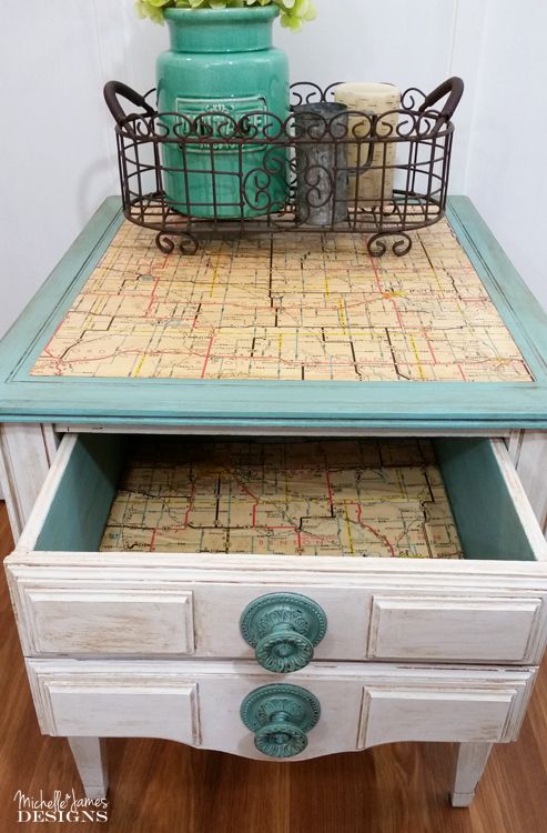 give new life to an old table with a map, painted furniture