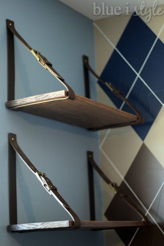 cut up old belts for these 13 amazing decor ideas, Adhere them to the wall for shelving