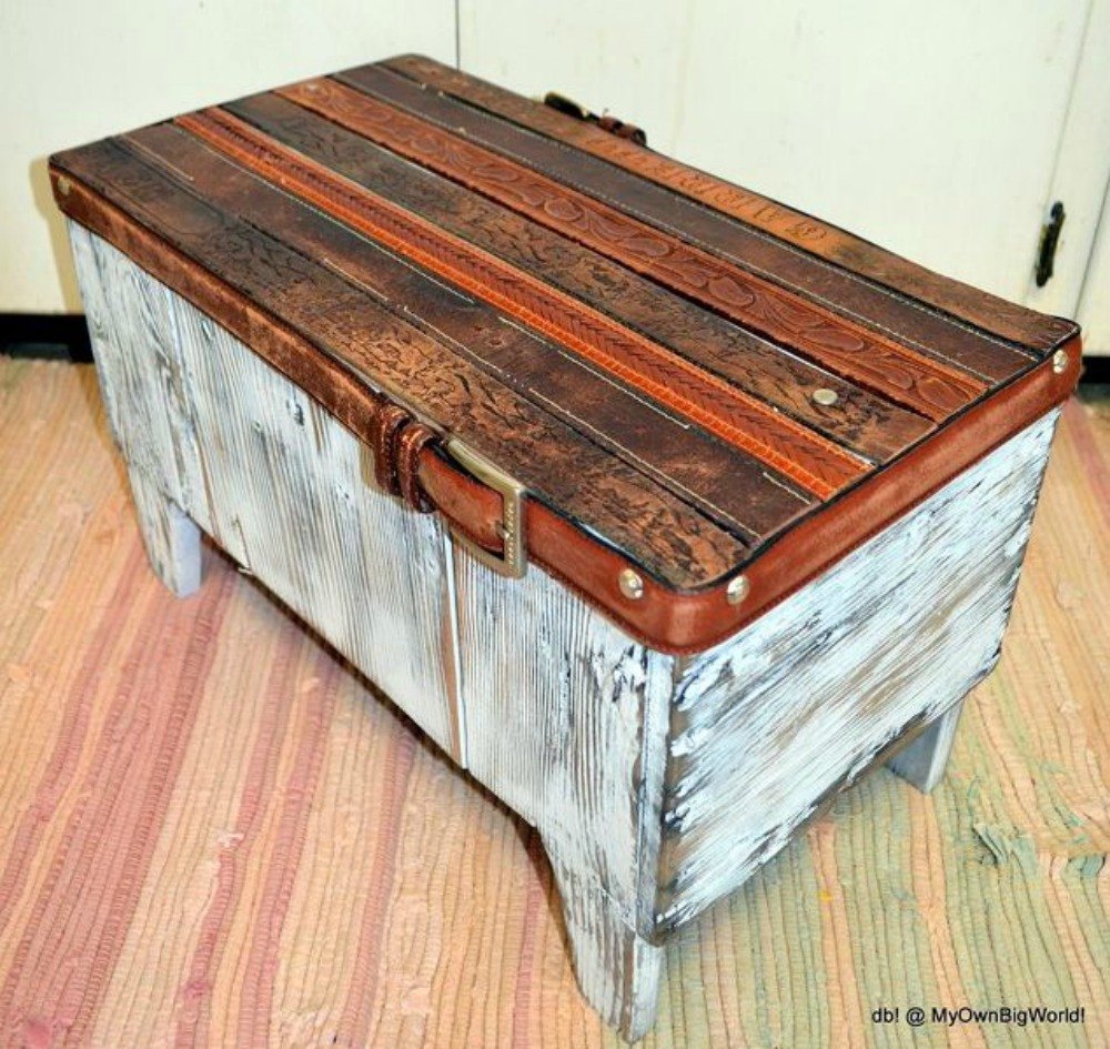 s cut up a belt for these 12 amazing decor ideas, home decor, Flatten them into a bench top