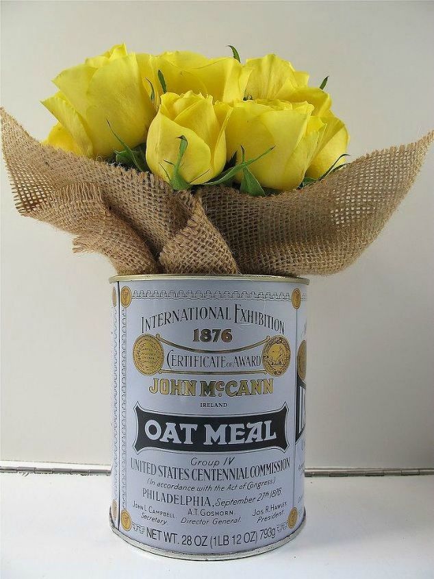 dont throw away that oatmeal container before you see these 14 idea, Put some burlap in it and make it a vase
