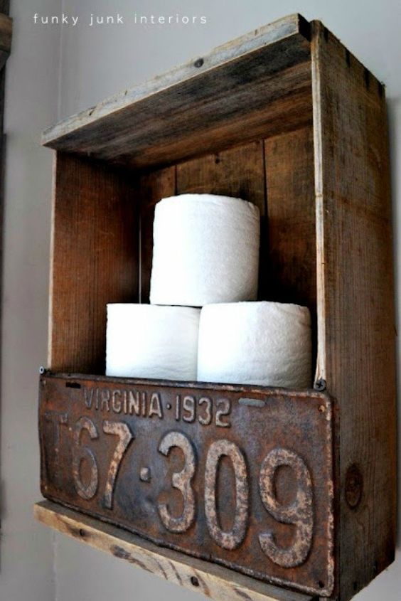 s dress up your bathroom in less than one minute really, bathroom ideas, Store your toilet paper with a license plate