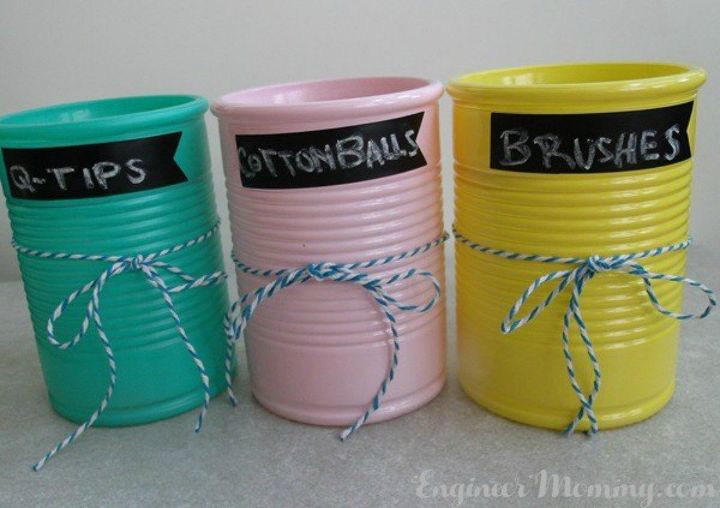 s dress up your bathroom in less than one minute really, bathroom ideas, Spray paint glass cups into fun organizers