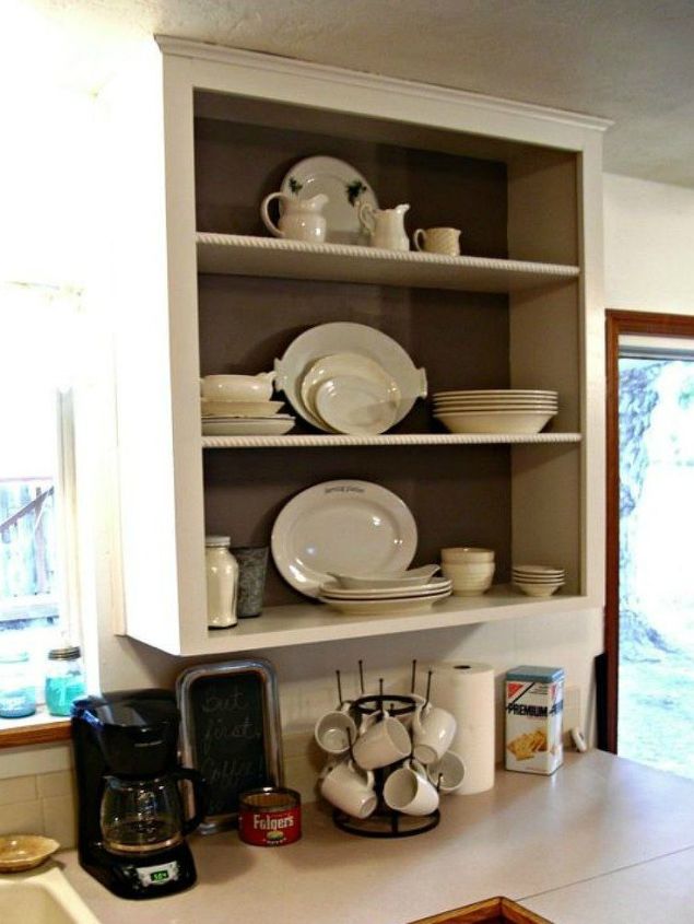 15 clever ways to add more kitchen storage space with open shelves, Display your serving dishes within reach