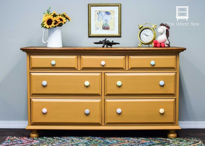 nursery dresser makeover a happy yellow for a boy or girl, bedroom ideas, painted furniture