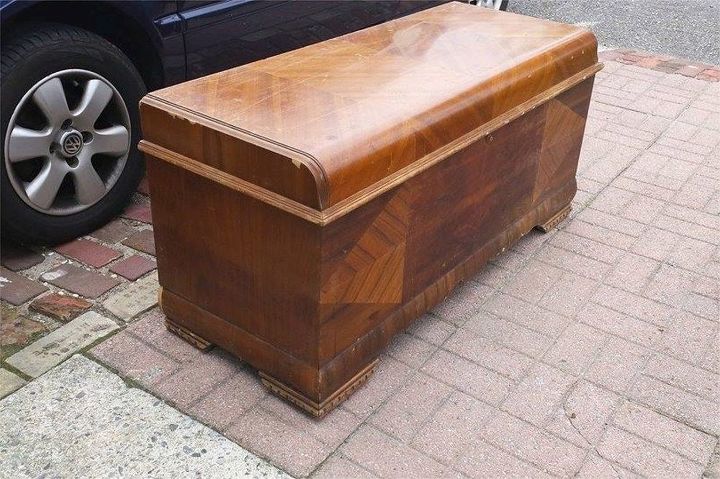 chipped veneer art deco cedar chest restore, crafts, painted furniture, woodworking projects