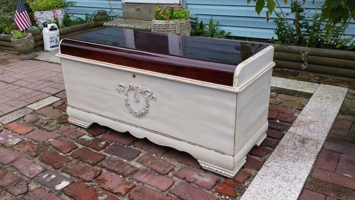 chipped veneer art deco cedar chest restore, crafts, painted furniture, woodworking projects