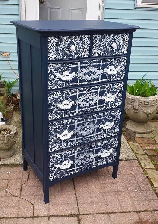 blue lace pattern 6 drawer dresser