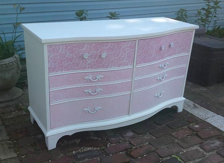 pink lace 6 drawer dresser, painted furniture