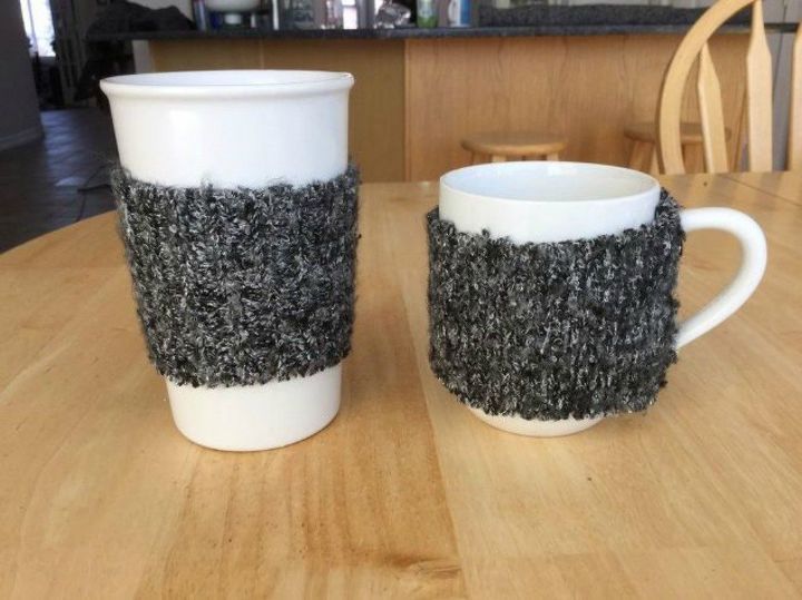 s 15 reasons not to trash your ugly worn out sweaters, crafts, repurposing upcycling, Dress up your hot cup of coffee