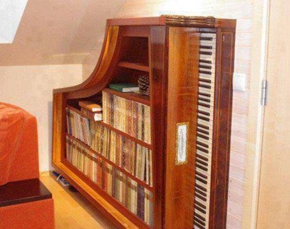 how can i repurpose a baby grand piano into a bookcase