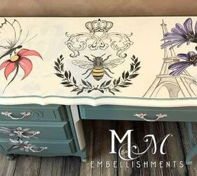 french provincial mixed media desk with stained artwork, crafts, painted furniture