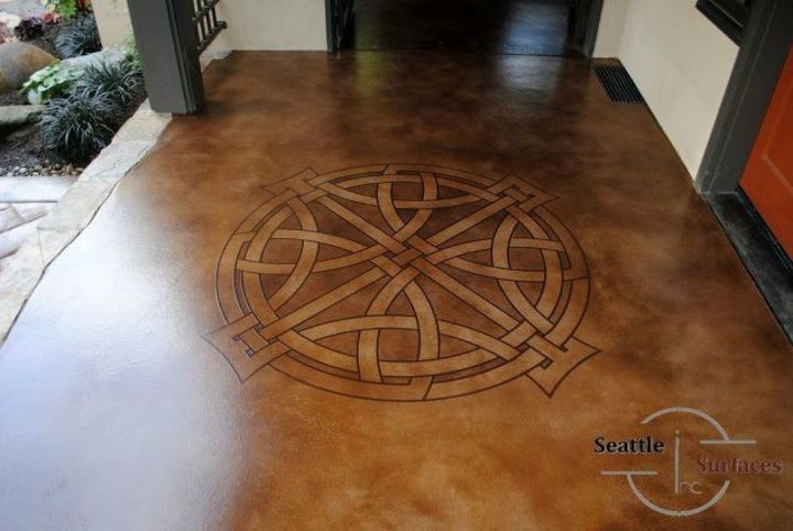 s 13 shocking ways to transform your concrete floor, concrete masonry, flooring, Stain it with an intricate stencil