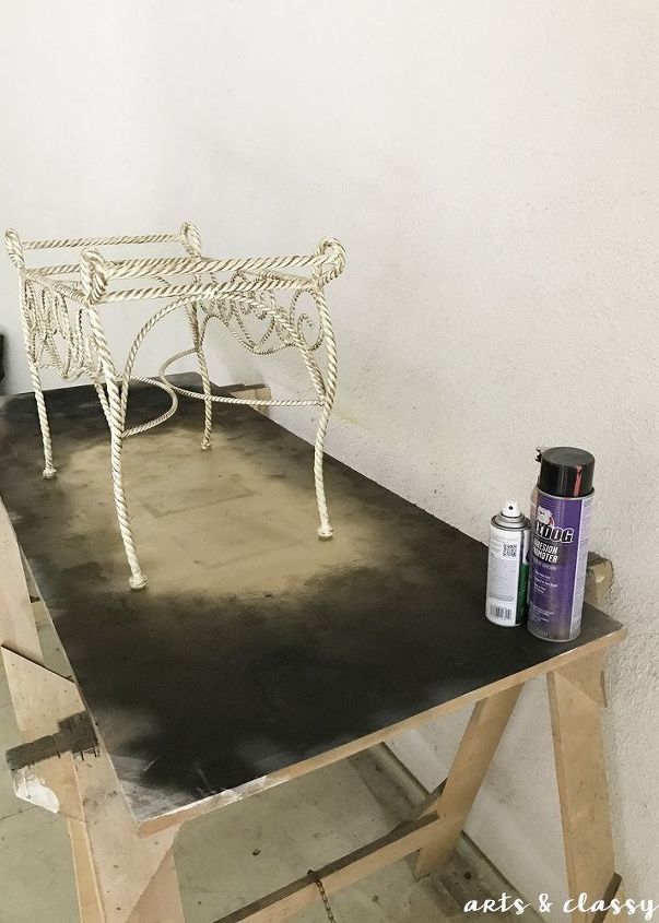 easy diy metal ottoman glam makeover, painted furniture