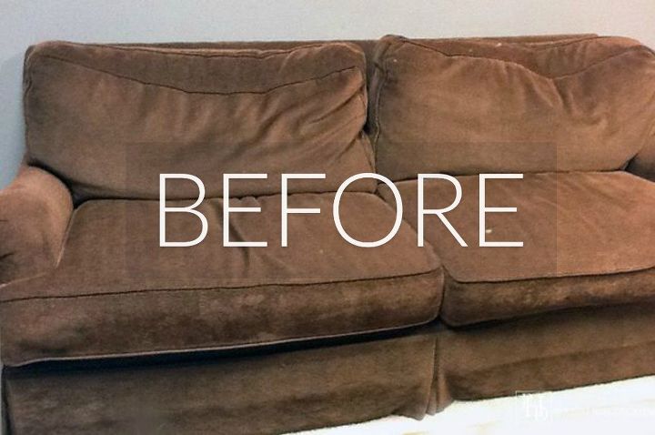 hide your couch s wear and tear with these 9 ingenious ideas, Before Boring brown blur