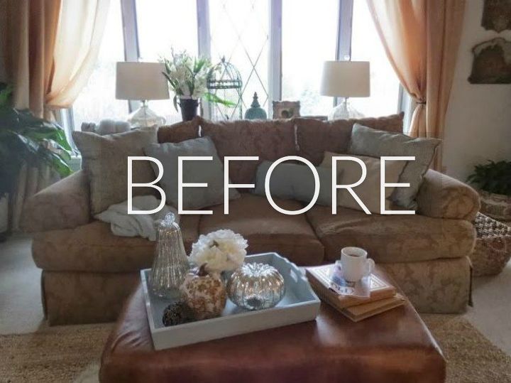 hide your couch s wear and tear with these 9 ingenious ideas, Before Outdated Chintz