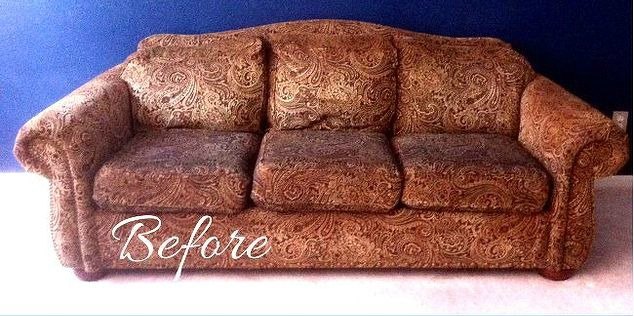 hide your couch s wear and tear with these 9 ingenious ideas, Before Thrift store disaster
